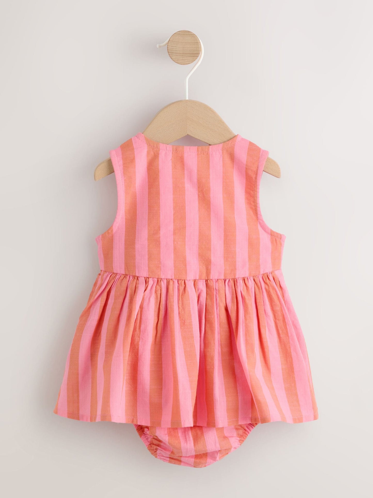Pink Stripe Woven Baby Dress With Intergrated Bodysuit (0mths-2yrs) image 2