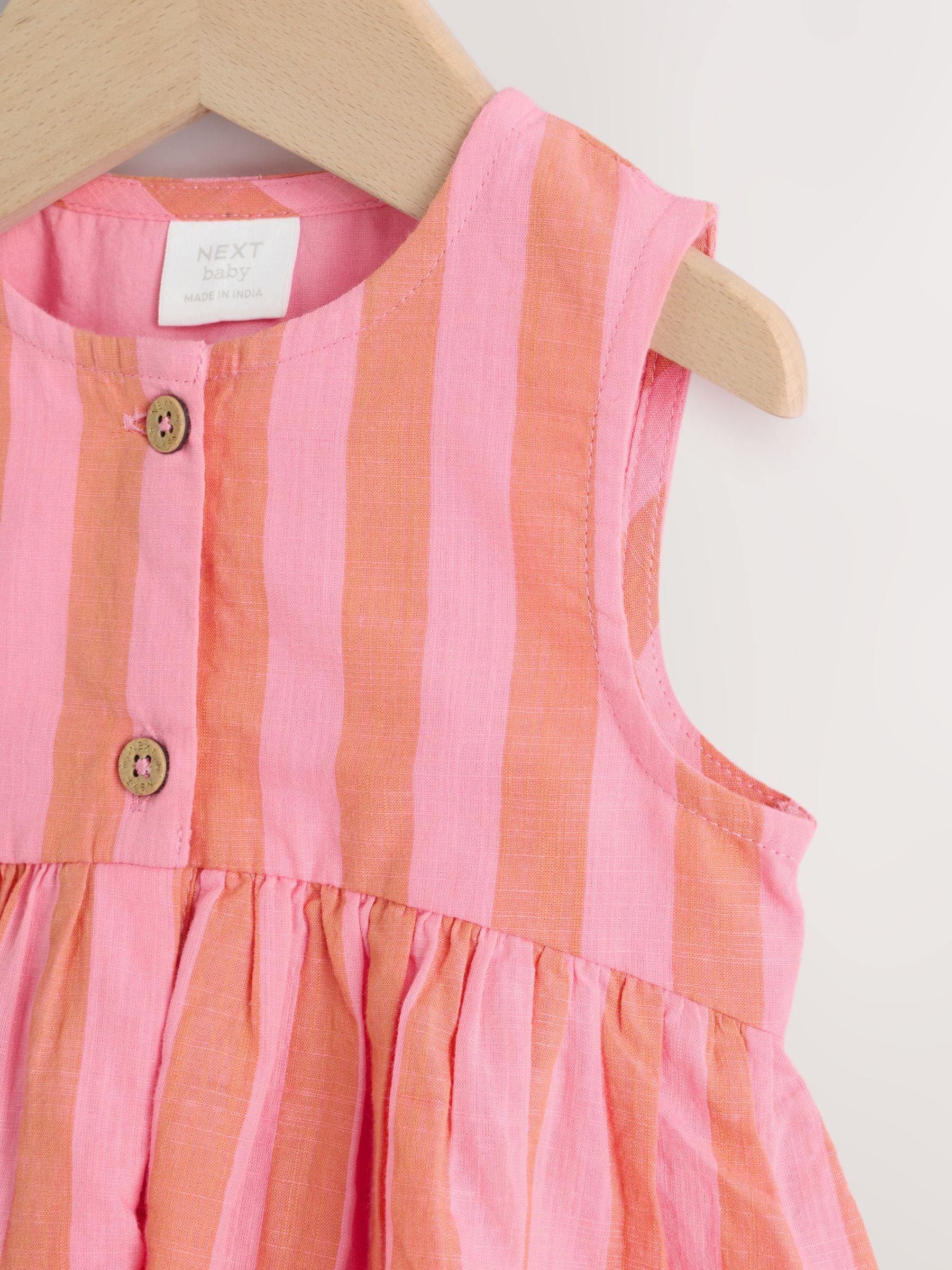 Pink Stripe Woven Baby Dress With Intergrated Bodysuit (0mths-2yrs) image 3