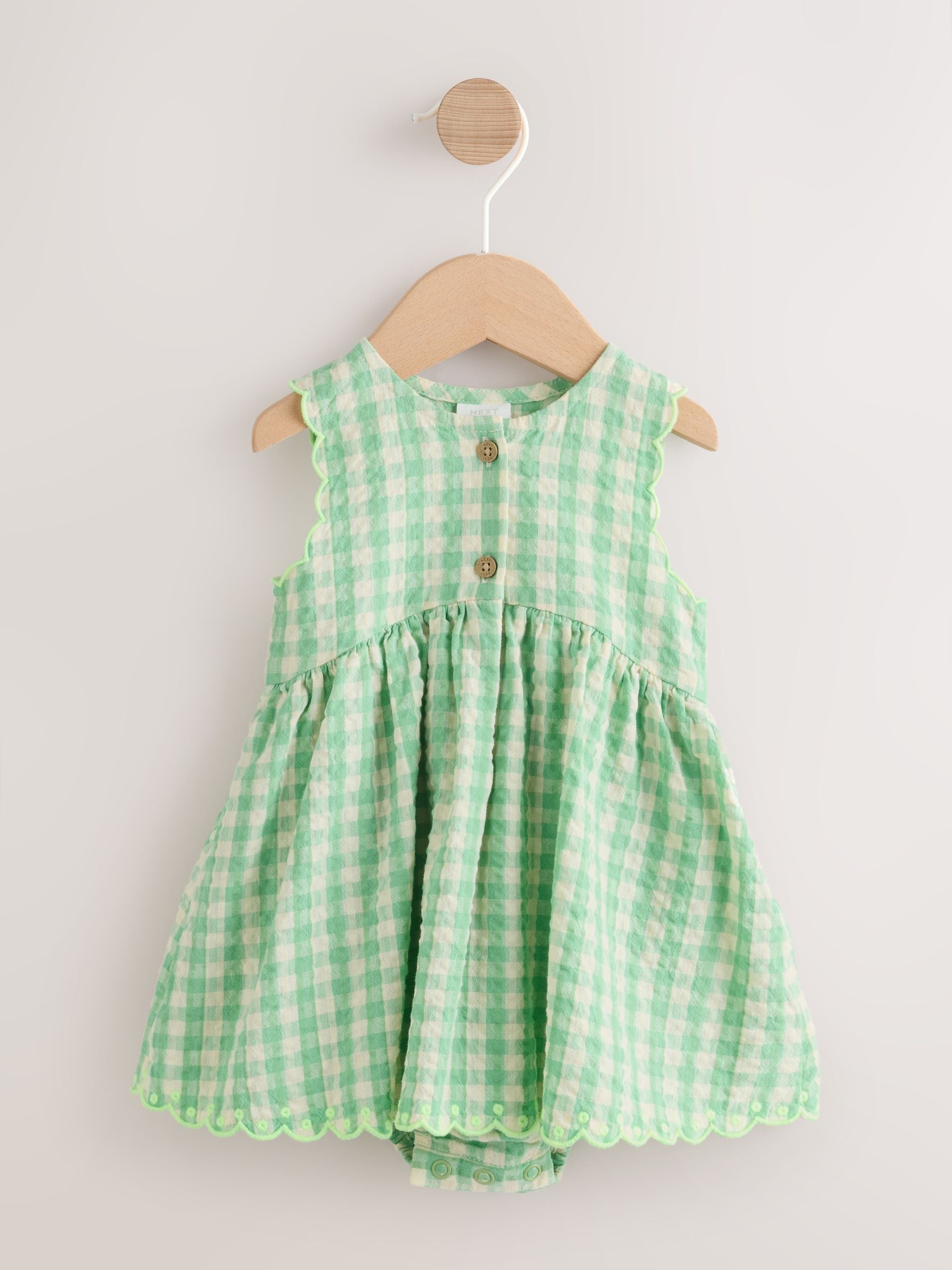 Green Gingham Woven Baby Dress With Intergrated Bodysuit (0mths-2yrs) image 1
