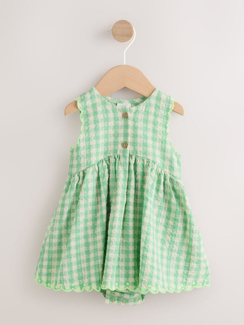 Green Gingham Woven Baby Dress With Intergrated Bodysuit (0mths-2yrs) image 1