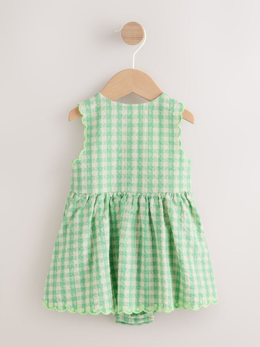 Green Gingham Woven Baby Dress With Intergrated Bodysuit (0mths-2yrs) image 2