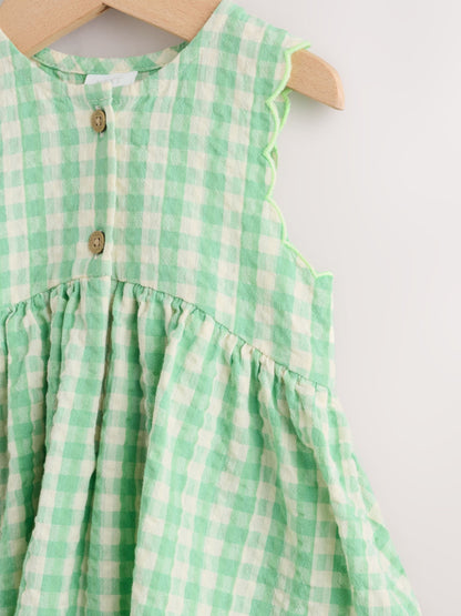 Green Gingham Woven Baby Dress With Intergrated Bodysuit (0mths-2yrs) image 3