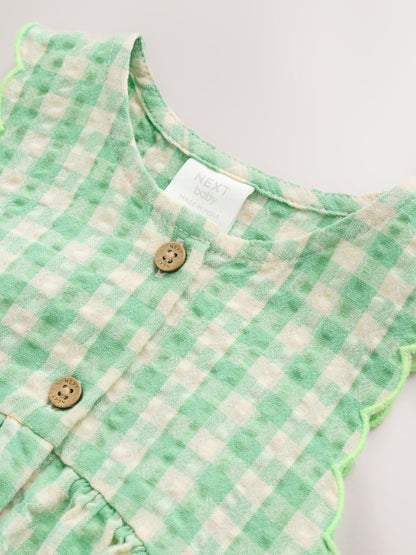 Green Gingham Woven Baby Dress With Intergrated Bodysuit (0mths-2yrs) image 5