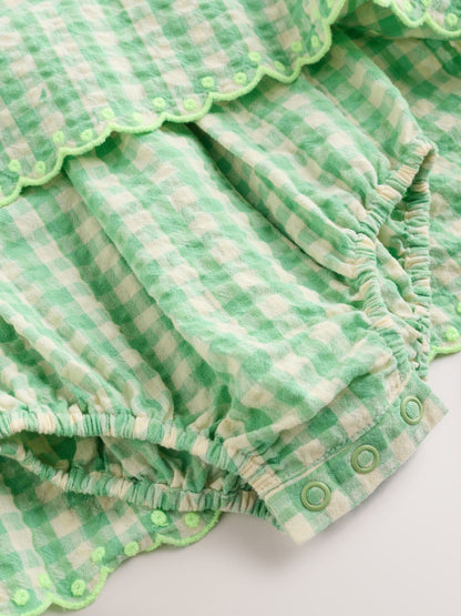 Green Gingham Woven Baby Dress With Intergrated Bodysuit (0mths-2yrs) image 7