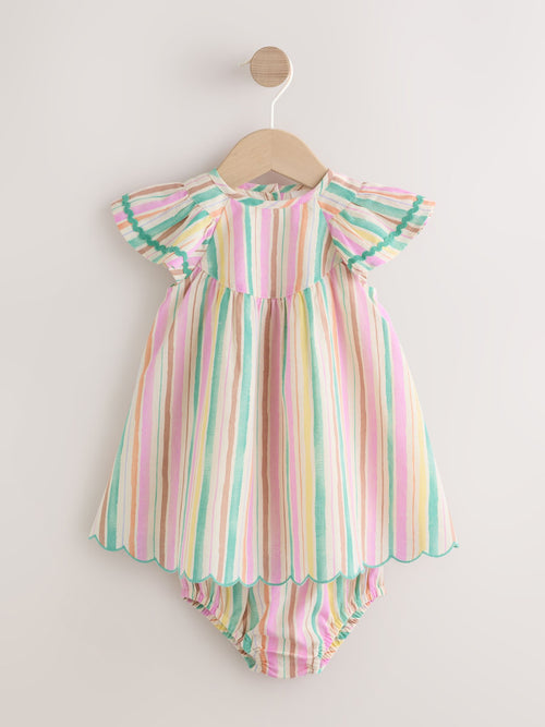 Multi Stripe Woven Baby Dress And Knickers 2 Piece Set (0mths-2yrs) image 1