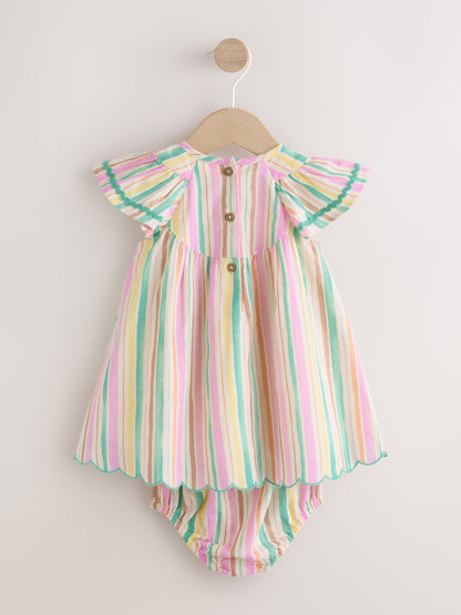 Multi Stripe Woven Baby Dress And Knickers 2 Piece Set (0mths-2yrs) image 3