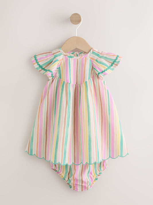 Multi Stripe Woven Baby Dress And Knickers 2 Piece Set (0mths-2yrs) image 1