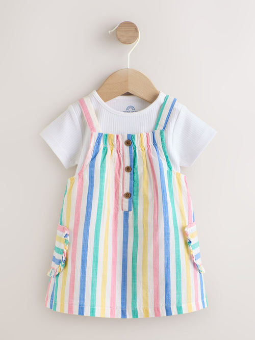 Multi Stripe Baby Pinafore And Short Sleeve Bodysuit 2 Piece Set (0mths-2yrs) image 1