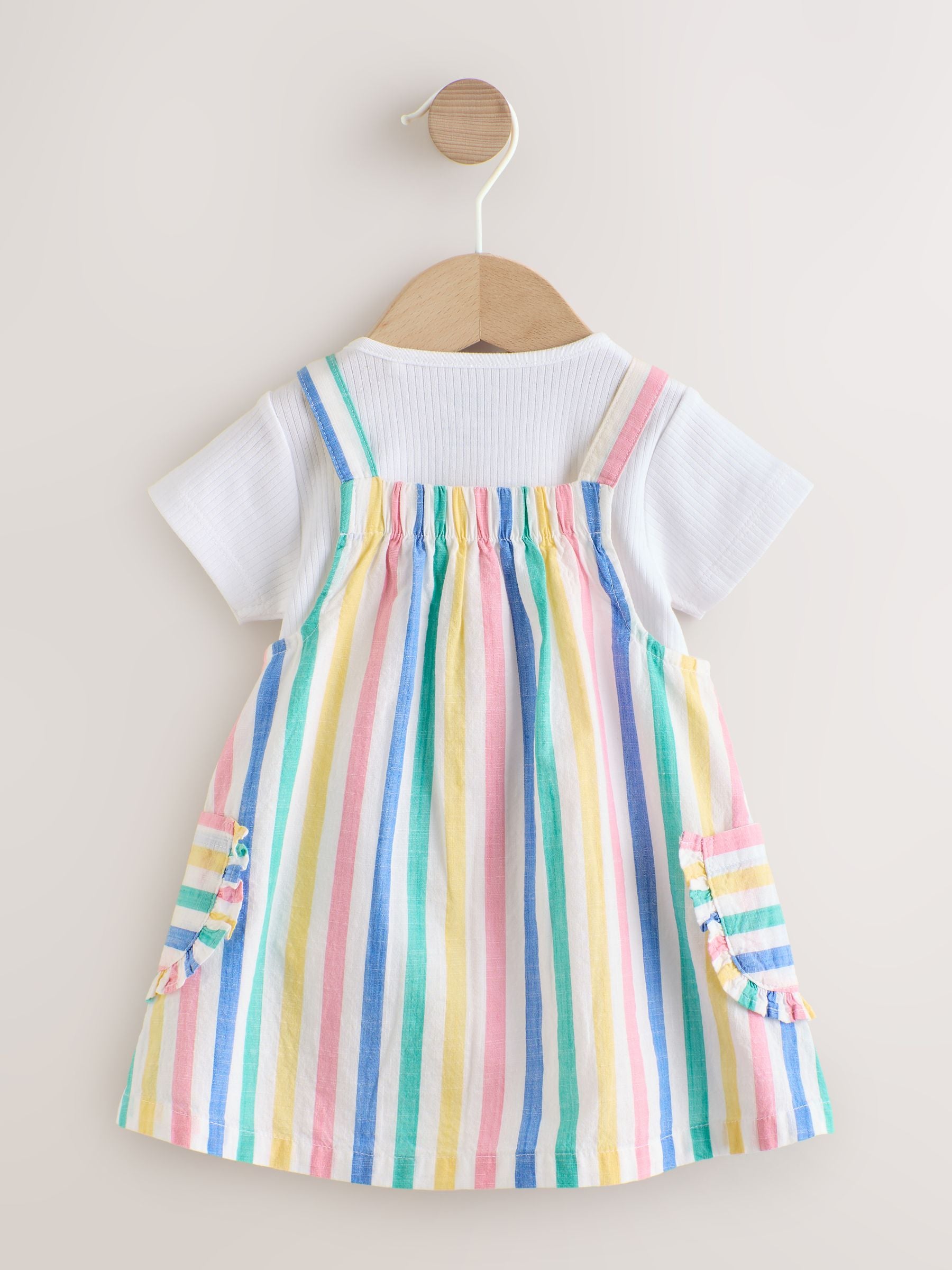 Multi Stripe Baby Pinafore And Short Sleeve Bodysuit 2 Piece Set (0mths-2yrs) image 3