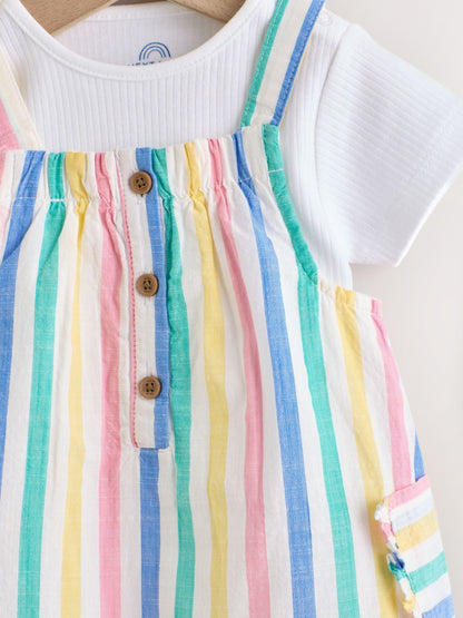 Multi Stripe Baby Pinafore And Short Sleeve Bodysuit 2 Piece Set (0mths-2yrs) image 4