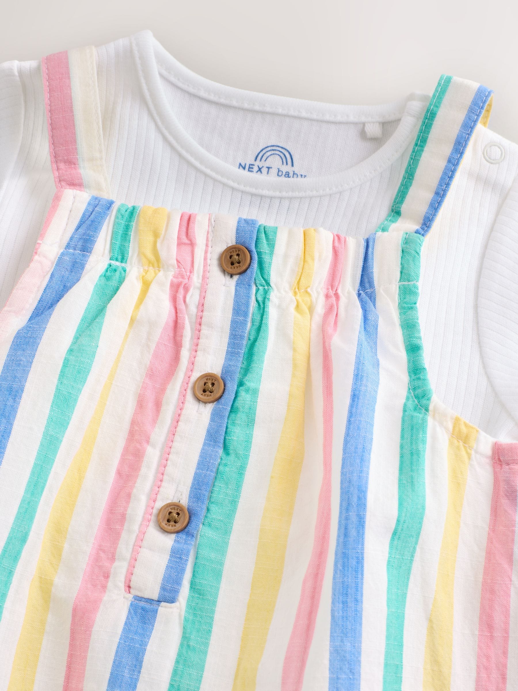 Multi Stripe Baby Pinafore And Short Sleeve Bodysuit 2 Piece Set (0mths-2yrs) image 5