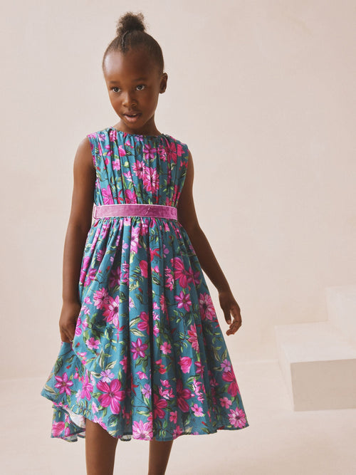 Dsiney Kidz - Teal Blue Floral Print Prom Dress (3-14yrs) image 1