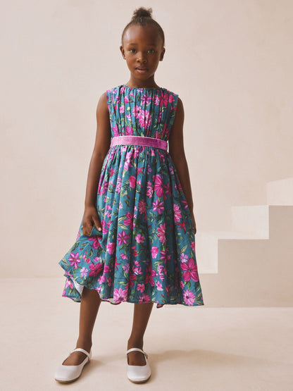 Teal Blue Floral Print Prom Dress (3-14yrs) image 2