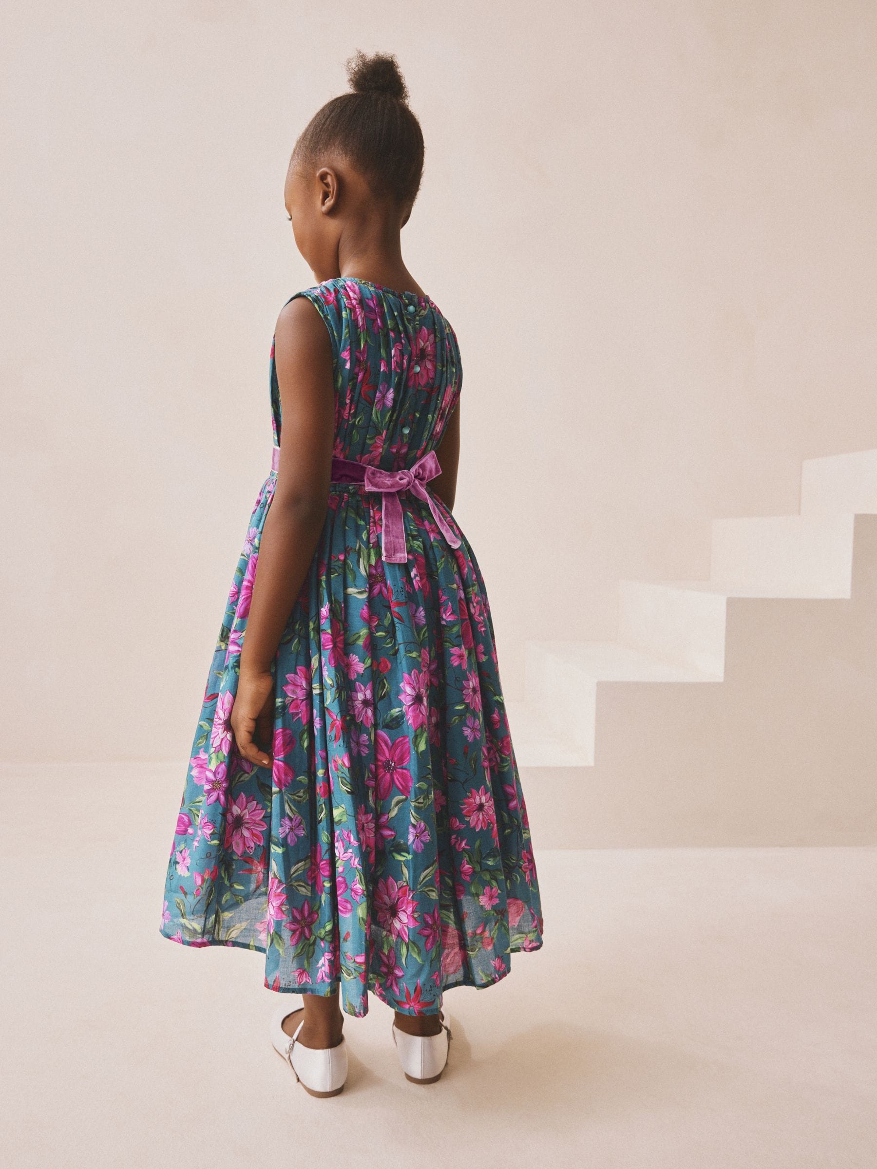 Teal Blue Floral Print Prom Dress (3-14yrs) image 3