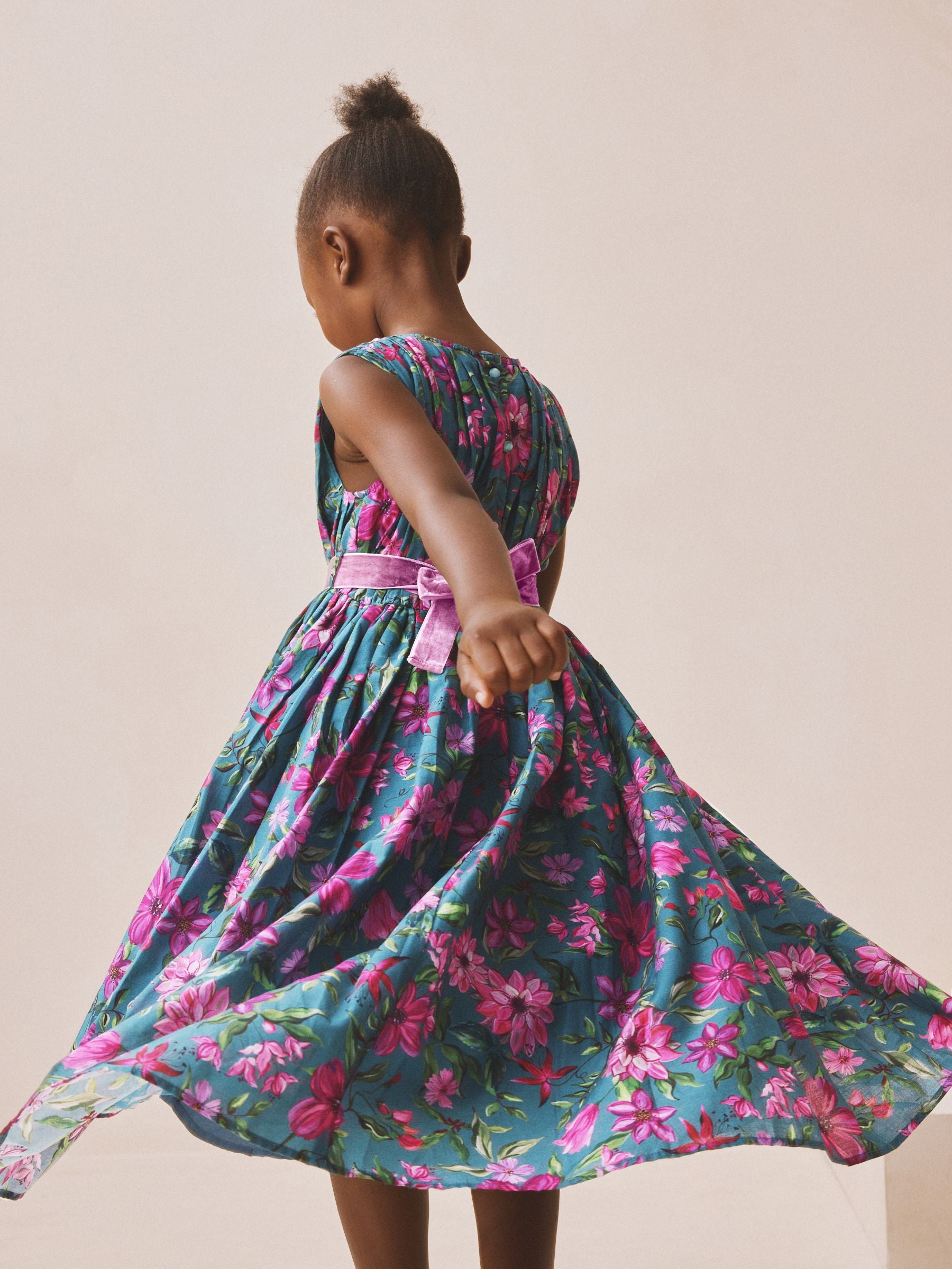Teal Blue Floral Print Prom Dress (3-14yrs) image 4