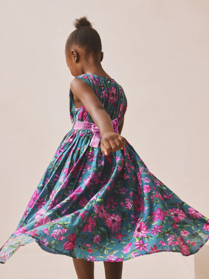 Teal Blue Floral Print Prom Dress (3-14yrs) image 4