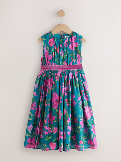 Teal Blue Floral Print Prom Dress (3-14yrs) image 5
