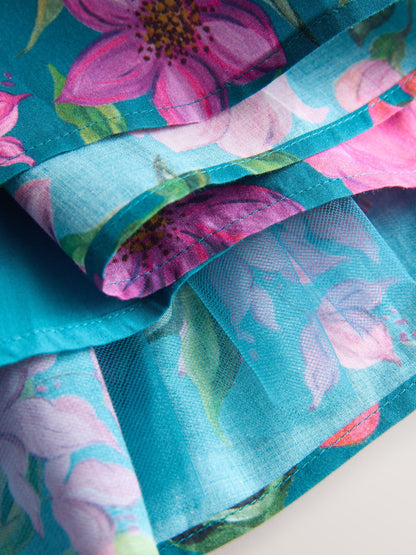 Teal Blue Floral Print Prom Dress (3-14yrs) image 8