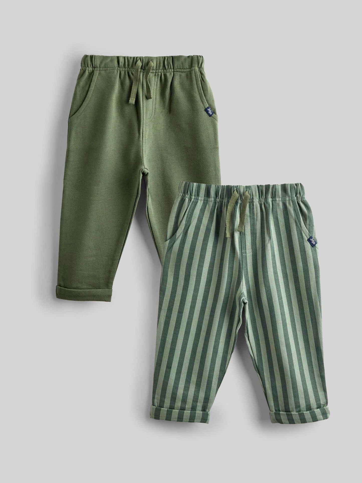 JoJo Maman Bébé Khaki Green Stripe & Khaki 2-Pack Stripe & Plain Joggers image 2