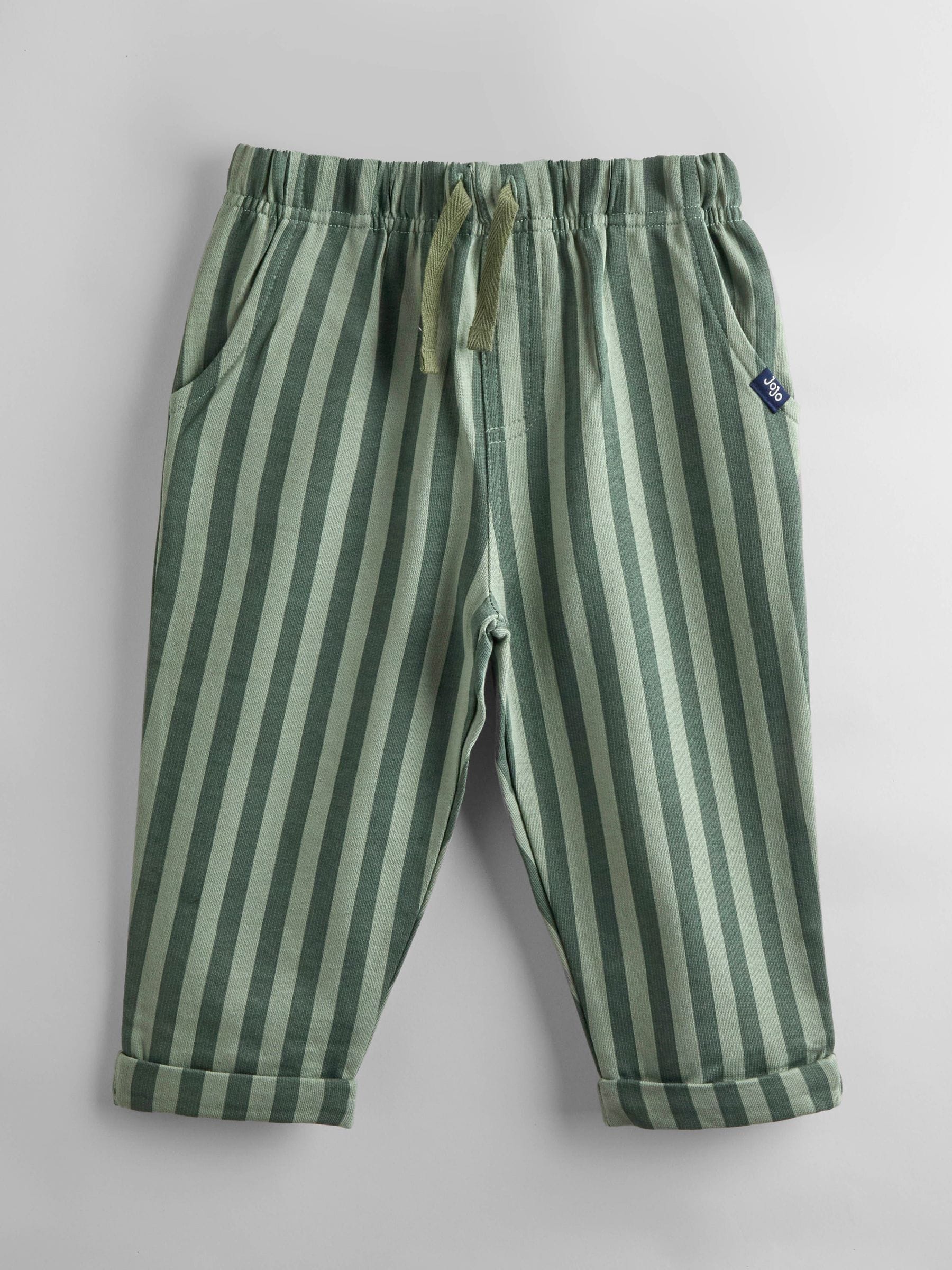JoJo Maman Bébé Khaki Green Stripe & Khaki 2-Pack Stripe & Plain Joggers image 6