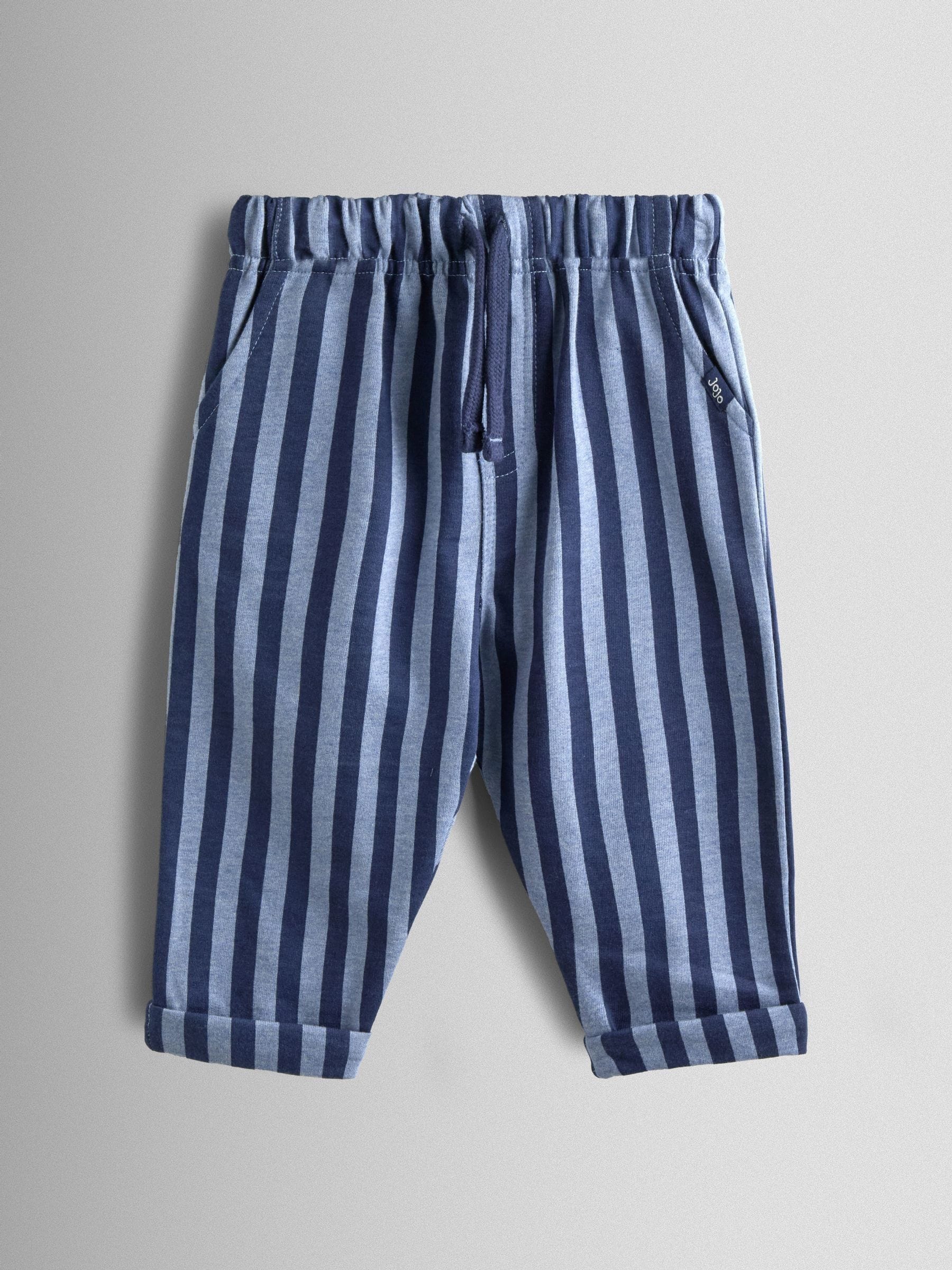 JoJo Maman Bébé Navy Blue 2-Pack Stripe & Plain Joggers image 2