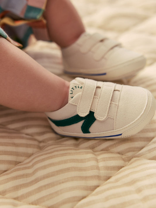 White/Green Touch Fastening Baby Trainers Immediate