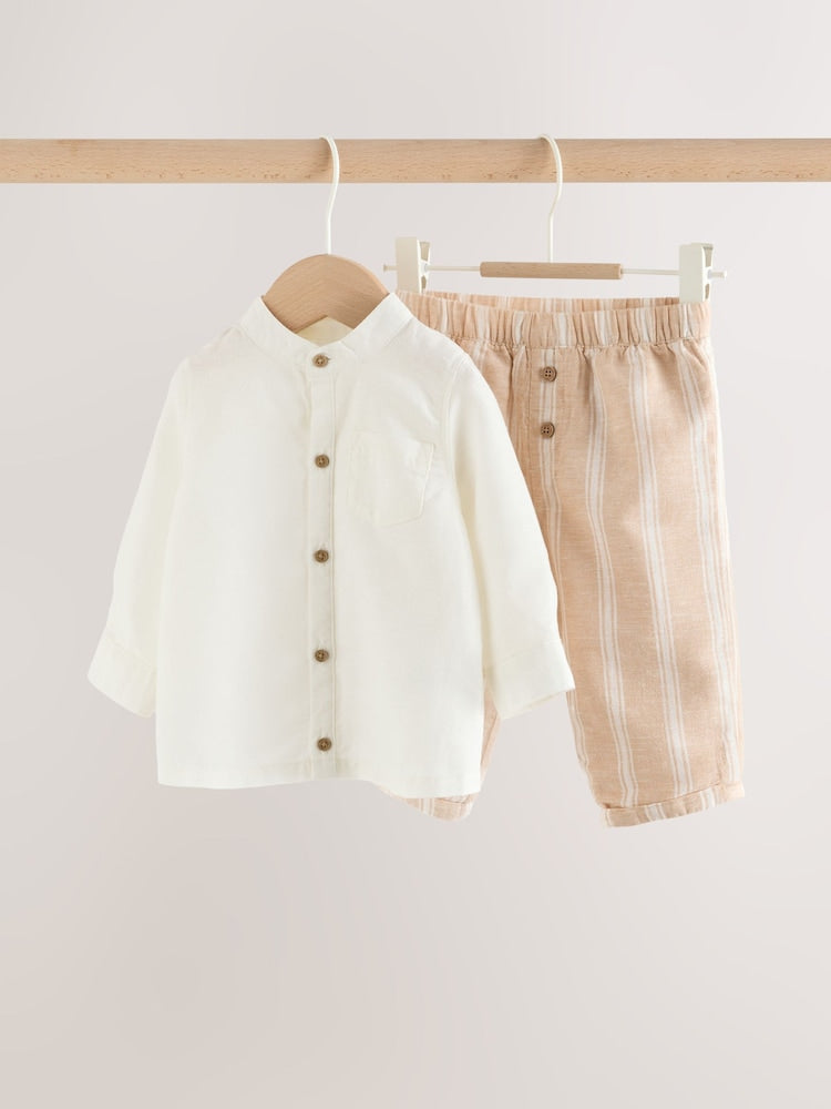 White/Orange Stripe Shirt and Trousers Baby Set (0mths-3yrs)