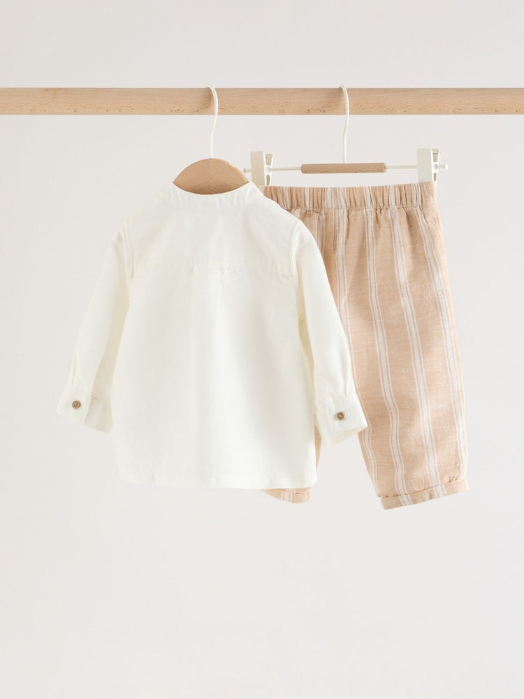 White/Orange Stripe Shirt and Trousers Baby Set (0mths-3yrs)