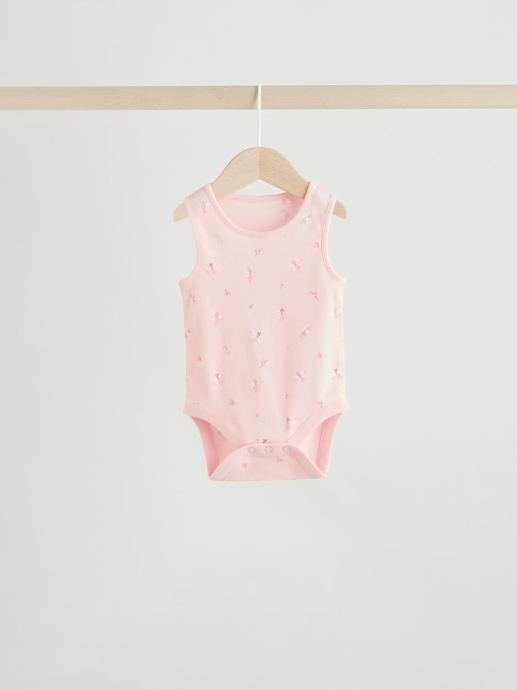 White/Pink 5 Pack Vest Baby Bodysuits
