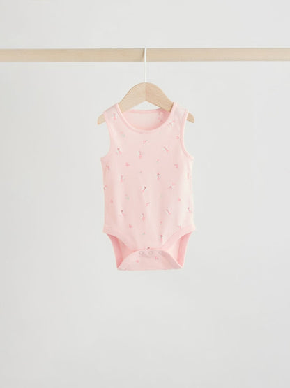 White/Pink 5 Pack Vest Baby Bodysuits