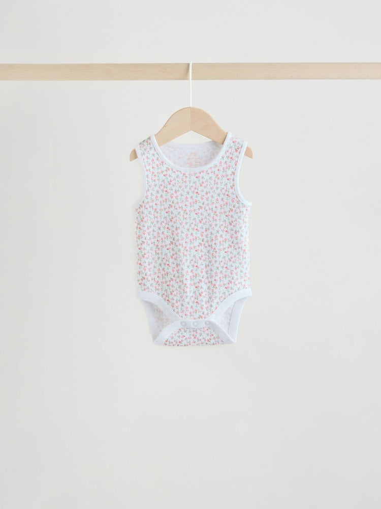 White/Pink 5 Pack Vest Baby Bodysuits
