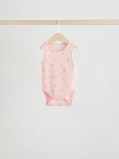 White/Pink 5 Pack Vest Baby Bodysuits
