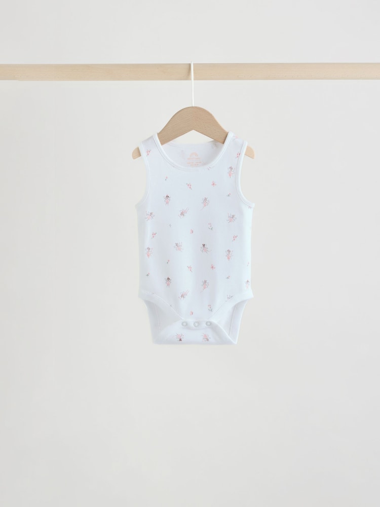 White/Pink 5 Pack Vest Baby Bodysuits