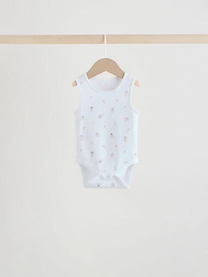 White/Pink 5 Pack Vest Baby Bodysuits