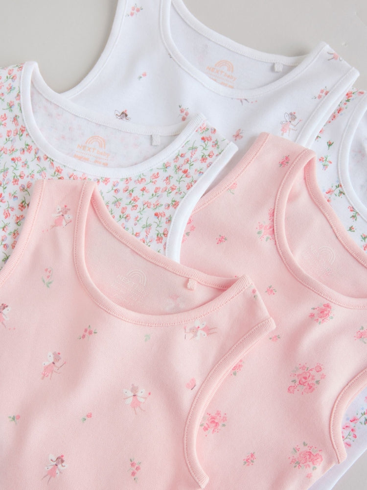 White/Pink 5 Pack Vest Baby Bodysuits