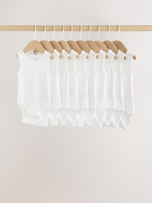 White 10 Pack Baby Vest Bodysuits