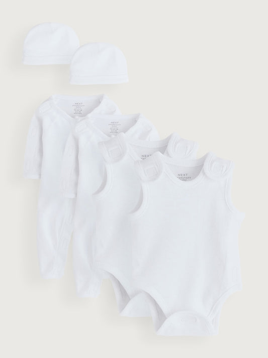 White Baby Premature Sleepsuit 6 Piece Set (0-0mths)
