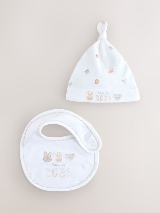 White Baby Sleepsuit and Hat Set (0-12mths)