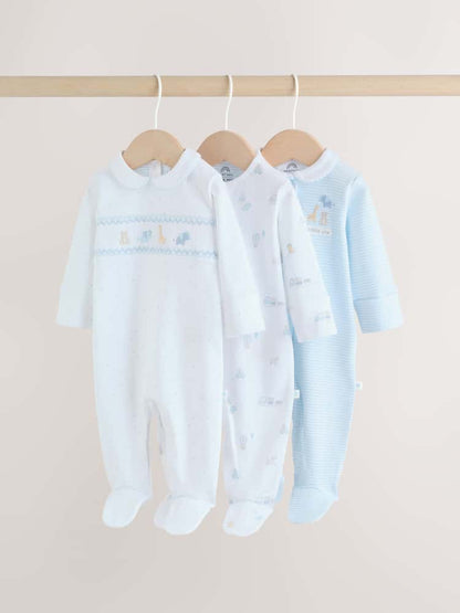 White Baby Sleepsuits 3 Pack Immediate