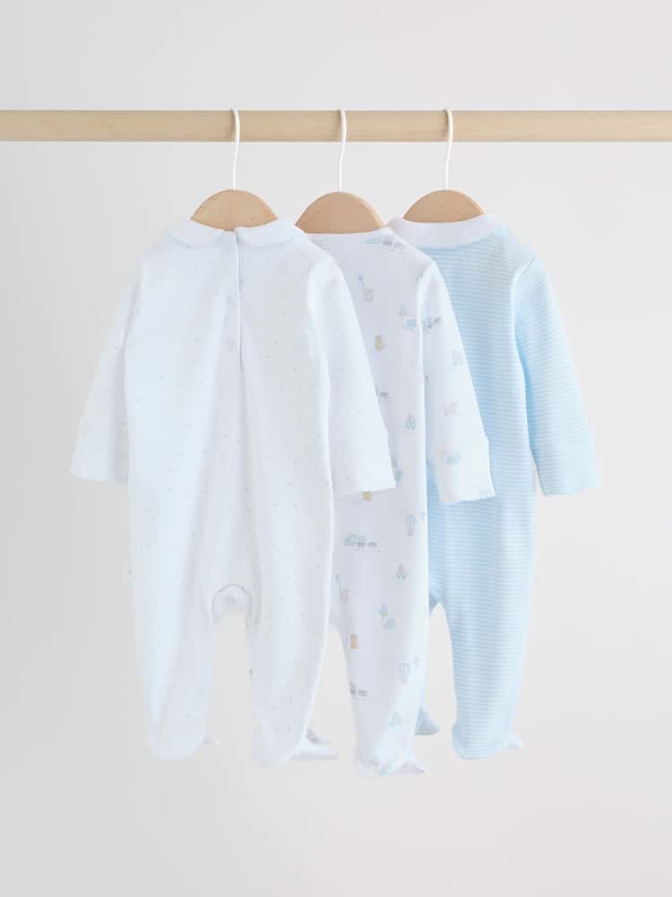 White Baby Sleepsuits 3 Pack Immediate