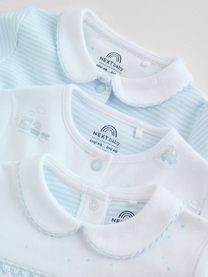 White Baby Sleepsuits 3 Pack Immediate
