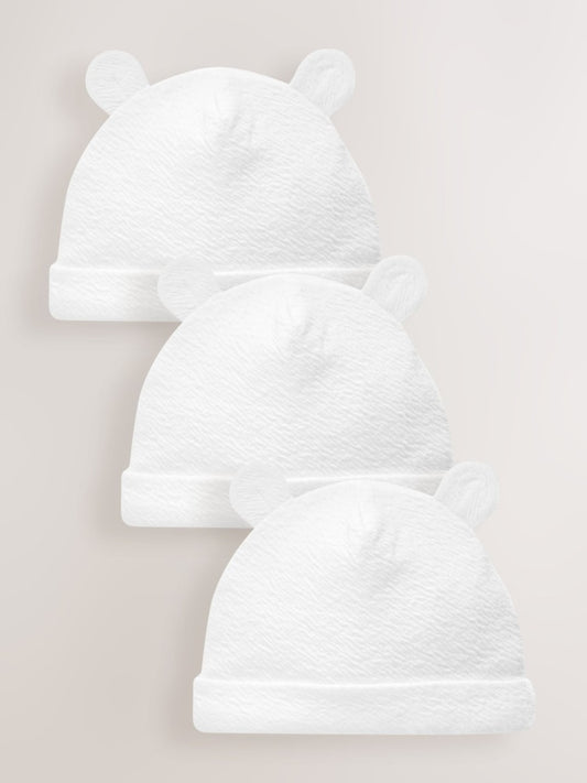 White Beanie Jersey Baby Hats 3 Pack (0-12mths)