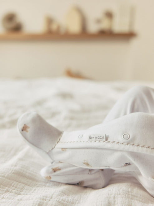 White Born in 2026 Baby Sleepsuit & Hat Set Immediate