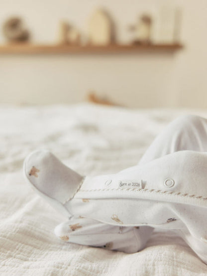White Born in 2026 Baby Sleepsuit & Hat Set Immediate