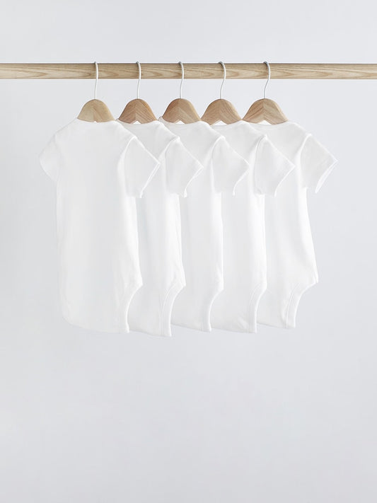 White Essential 5 Pack Short Sleeve Bodysuits