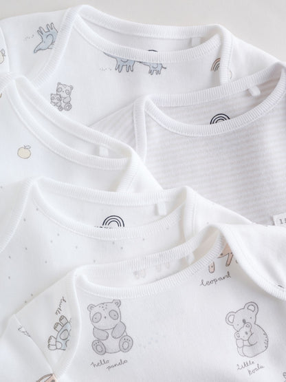 White Short Sleeve Baby Bodysuits 5 Pack