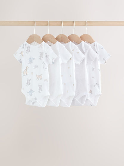 White Short Sleeve Baby Bodysuits 5 Pack