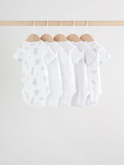 White Short Sleeve Baby Bodysuits 5 Pack