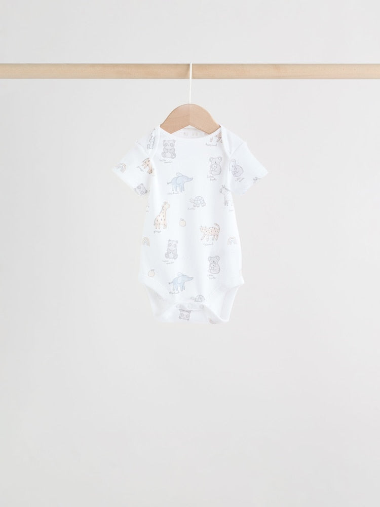 White Short Sleeve Baby Bodysuits 5 Pack