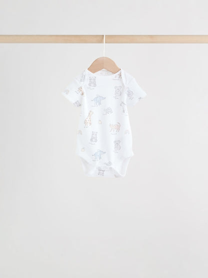 White Short Sleeve Baby Bodysuits 5 Pack